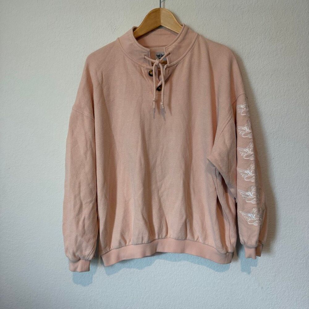 Boys Lie Beige Blue Graphic Adore You Henley Sweatshirt Women's Size S/M - Picture 2 of 6
